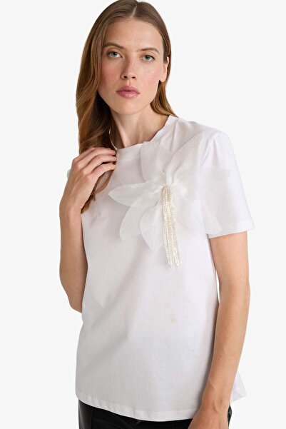 DeFacto Relax Fit Crew Neck Embroidered Combed Cotton Short Sleeve T-Shirt G2507Ax25Au