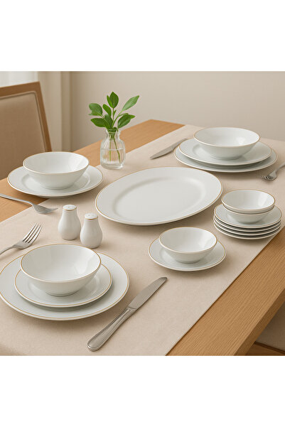 Dania White dinner set with gold line, consisting of 28 pieces