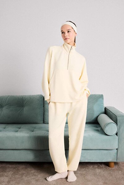 DeFacto Beli Lastikli Basic Düz Uzun Pijama Altı-Fall in Love G0070AX25WN