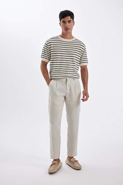 DeFacto %100 Keten Normal Kesim Crop Duble Paça Yazlık Kumaş Pantolon C1826AX24SM