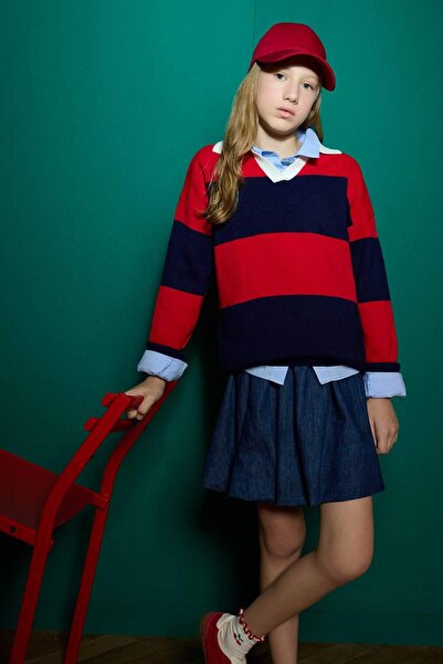 DeFacto Girls' Polo Neck Color Block Knitwear Sweater F2622A825Au