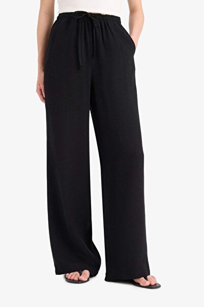 DeFacto Wide Leg Cepli Yüksek Bel Standart Boy Keten Karışımlı Pantolon F5024AX25SP