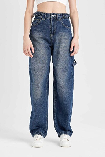 DeFacto Baggy Fit Yüksek Bel Uzun Jean Yıkamalı Pantolon D0748ax24au