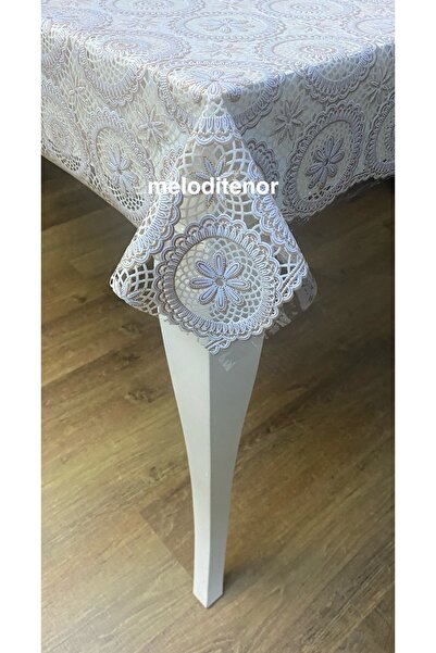 SALMAN Şeffaf kaplama yıldız dantel işleme motifli krem kaymaz pvc muşamba ma...