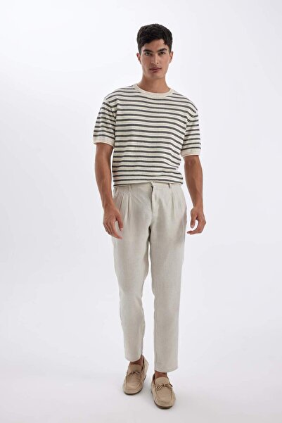 DeFacto %100 Keten Normal Kesim Crop Duble Paça Yazlık Kumaş Pantolon C1826AX24SM