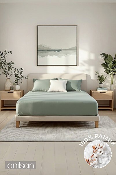 Anılsan Plain Mint Green Fitted Sheet 100% Cotton Single/Double Size Home, Hotel Bed Sheet