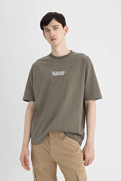 DeFacto Υπερμεγέθη κοντομάνικο μπλουζάκι με λαιμόκοψη με φαρδιά εφαρμογή C3627ax24sp