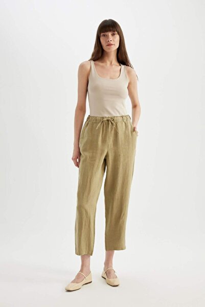 DeFacto High Waist Pocket Jogger Linen Trousers - Short Leg C7683Ax24Sm