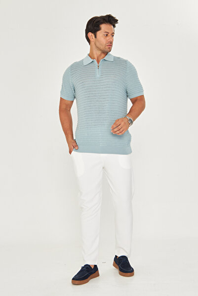 EDITION MAN Tricou Aqua subțire de vară din bumbac moale cu fermoar și gât polo EE100511598