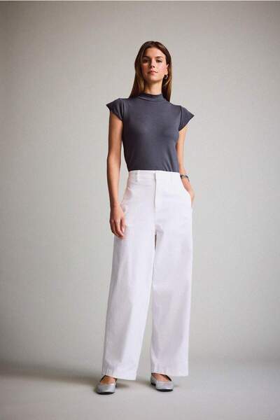 DeFacto Barrel Fit Çift Cepli Yüksek Bel Düz Paça Gabardin Pantolon F8133AX25AU