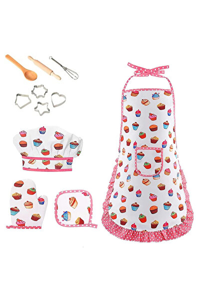Choice 11 قطعة مريلة وردية للفتيات الصغيرات 4/11 قطعة مجموعة ألعاب المطبخ والطبخ والخبز التظاهرية للأطفال محاكاة باي
