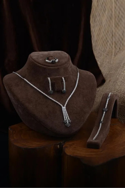 OSMANLI GÜMÜŞ Tutku Oniks Taşlı Gümüş Su Yolu Set - Kolye, Bileklik, Küpe, Yü...