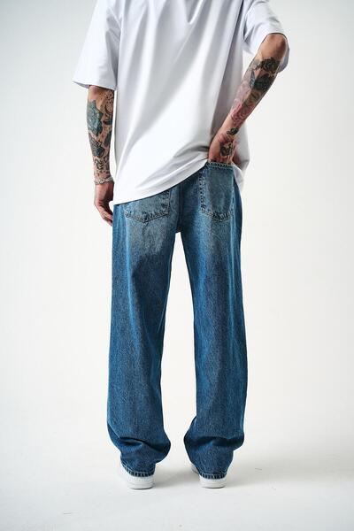 Respire Men's Washed Baggy Pants Dark Blue