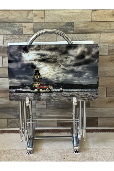 vidalife Çanta Zigon Sehpa, 4'lü Sehpa, Zigon Sehpa, Servis Sehpası, Camlı Se...