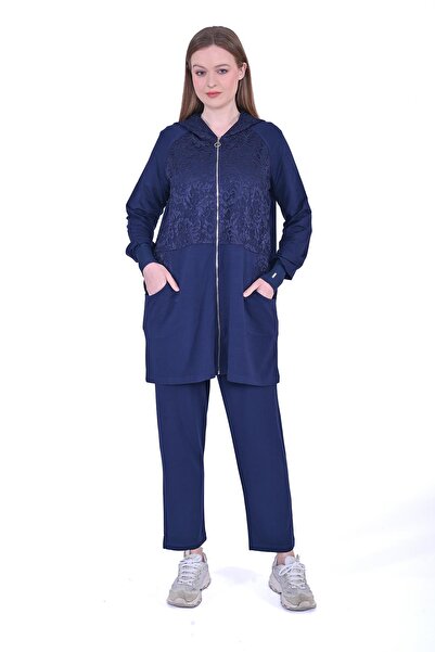 Invee Lace Tracksuit Set Dark Blue