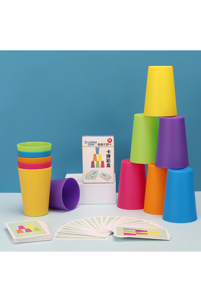 Choice 12 كوبًا و54 بطاقة لعبة مونتيسوري المكدسة السريعة مع البطاقات والإدراك اللوني والمنطق بين الوالدين والطفل I