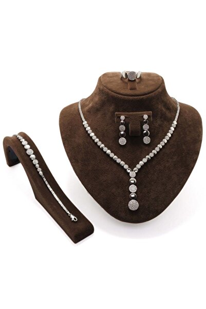 OSMANLI GÜMÜŞ Hürrem Su Yolu Gümüş Set - Kolye, Bileklik, Küpe, Yüzük Işıklı Kutuda