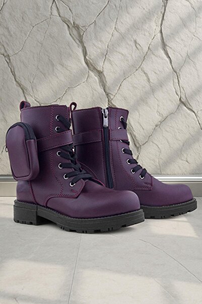 Rakerplus Дівчачі черевики з бордовою блискавкою та шнурівкою