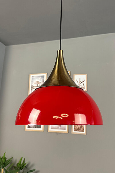 Bamyum Yimpi Kırmızı Avize Tekli Sarkıt Eskitme Kubbe Başlık Salon Mutfak Kuaför Lamba Dekoratif Aydınlatma