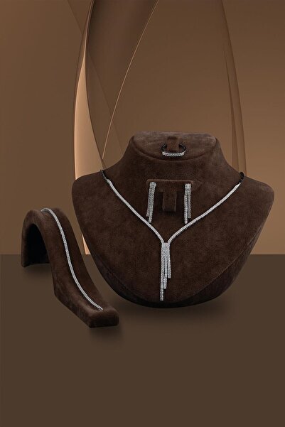 OSMANLI GÜMÜŞ Lida Zirkon Taşlı Gümüş Su Yolu Set - Kolye, Bileklik, Küpe, Yü...