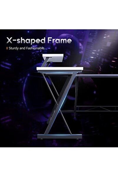 EGG L-Shaped Computer Desk, White Gaming Desk, Home Office Desk, Writing Workstation 130x46x75cm