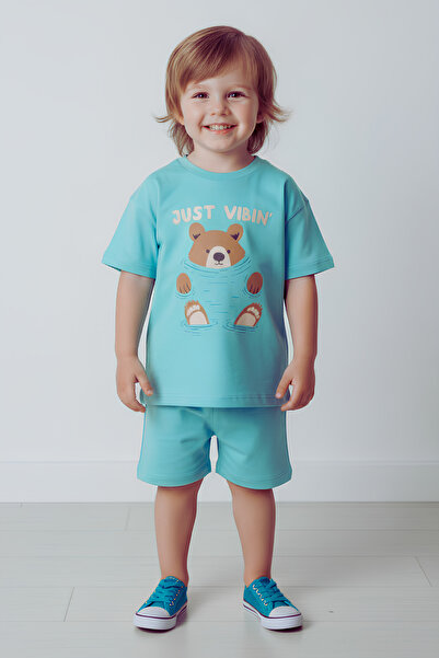 LUESS Erkek Çocuk %100 Pamuk Ayıcık Baskılı Tişört (3-4 Yaş 8-9 Yaş)