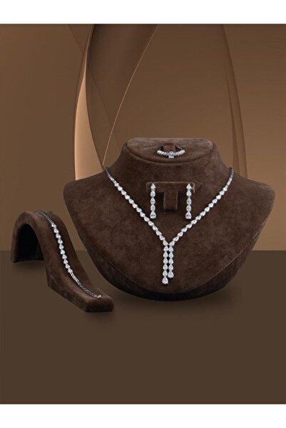 OSMANLI GÜMÜŞ Füreyya Zirkon Taşlı Gümüş Su Yolu Set - Kolye, Bileklik, Küpe,...