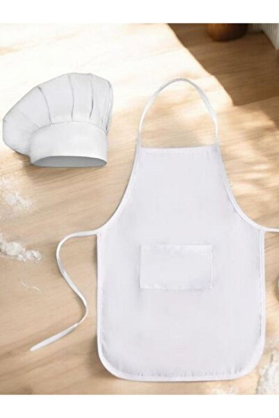 KOSTÜMCE Aşçı Önlük Şapka Set Beyaz Bebek