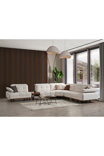 Evondi Hermes Lux Lüks Köşe Koltuk Takımı 410x335 cm Gürgen İskelet Ahşap Aya...