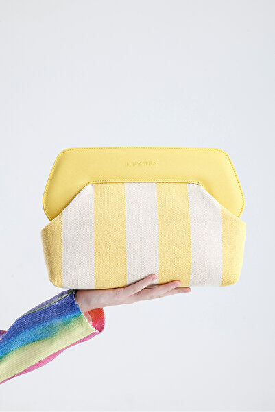 HEYBE'S Heybes Women's Yellow Line Patterned Canvas Clutch Handbag