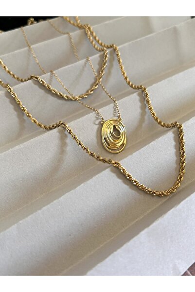 Butik طقم قلادة نسائية ثلاثية بتصميم حلزوني مع سلسلة ملتوية، لون ذهبي وفضي