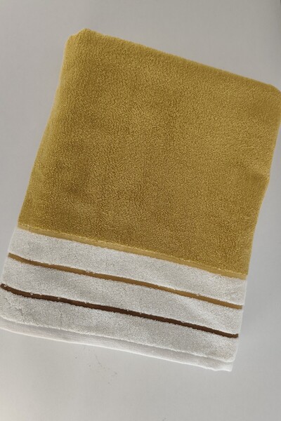 Sevim High Water Absorbent Mustard Tip Striped Bath Towel - 100% Cotton, 90X150Cm
