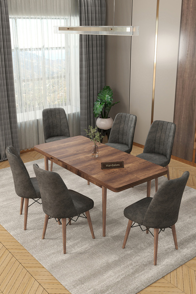 Hardalım Consept 6 Kişilik Açılır Masa Sandalye Takımı Mutfak Masası Takımı S...