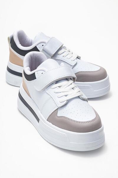 CCWAY AYAKKABI حذاء رياضي نسائي فيلكرو باللون الأبيض اللامع