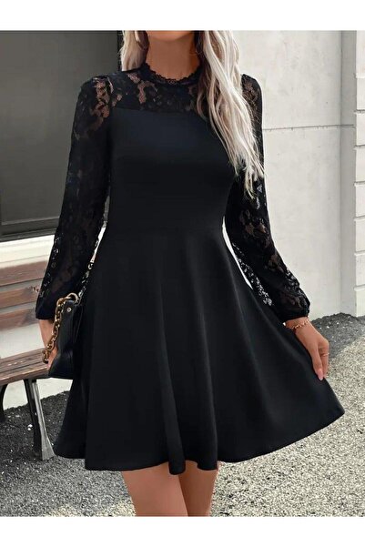 Wear Up Rochie mini din crep importat, cu mâneci lungi, cu volan, pentru femei