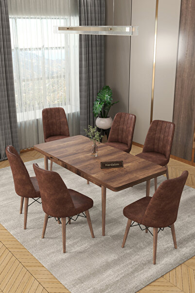 Hardalım Consept 6 Kişilik Açılır Masa Sandalye Takımı Mutfak Masası Takımı S...