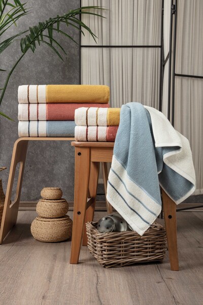Sevim High Water Absorbent Mustard Tip Striped Bath Towel - 100% Cotton, 90X150Cm