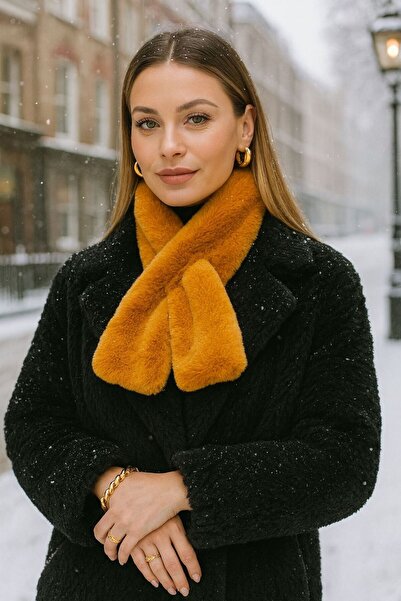 FELLMENS Guler de pluș pentru femei, colorat șofran, cu textura moale