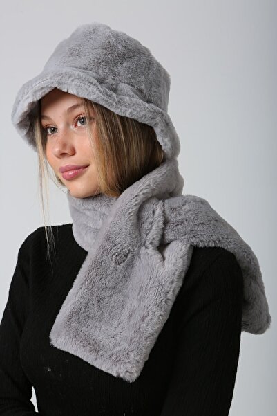 FELLMENS Gray Plush Neck Collar and Hat - Soft Textured Set of 2