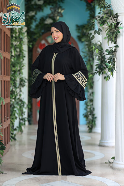 NON عباية موديل الكعبة كريب سعودي مع الطرحة