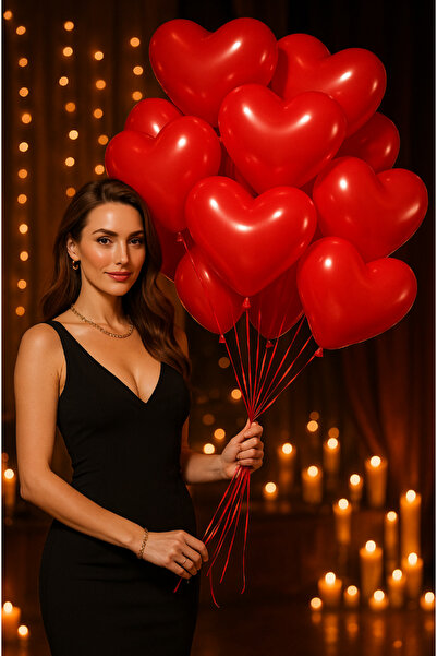Parti dolabı Kırmızı Kalpli Balon 10'lu Baskısız özel Günler, Evlilik Teklifi, Sevgililer Günü Süsleme, 14 Şubat