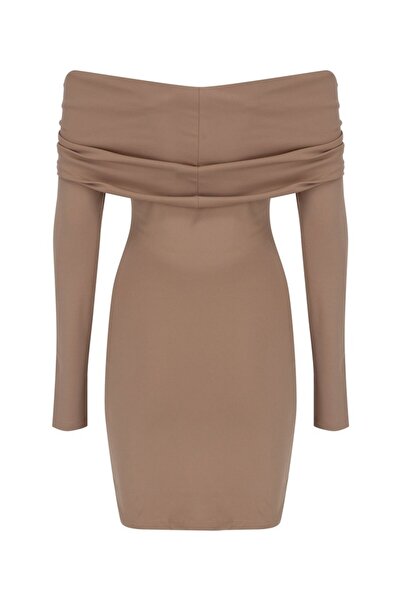 La Sarta Champain Dress Women's Off Shoulder Long Sleeve Jewel Color Dress