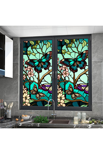 MaffStuff Folie Pentru Geamuri cu Protectie Solara si Intimitate, cu Efect de Vitraliu, Model Fluturi si Flori