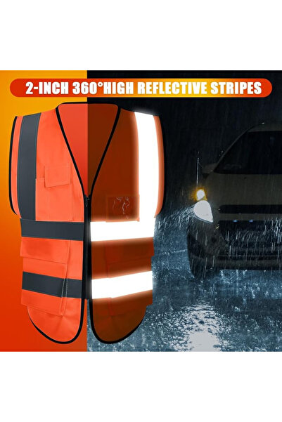 AutoFamily AUTO FAMILY High Visibility Safety Vests with Reflective Strips XXL(Orange)– Pack of 3