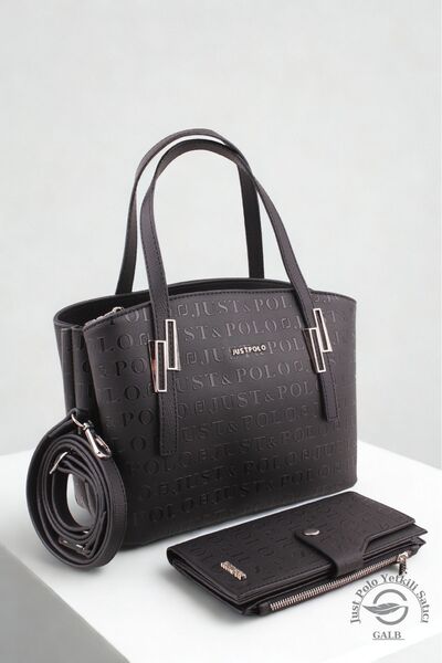 Just Polo Siyah Renk Cüzdan Hediyeli 5 Bölmeli Kadın Omuz Çantası Ve El Çantası