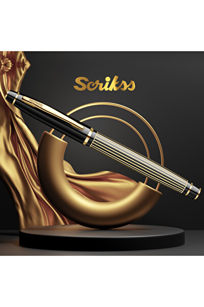 Scrikss WizDesign 35L DOLMA KALEM ÇİZGİ DESENLİ SİYAH ALTIN (M-ORTA UÇ) (GARANTİLİ-KUTULU-KİŞİYE ÖZEL)