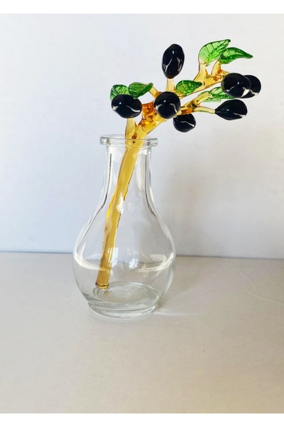 ADAMODART Zeytin Dalı El yapımı Cam Biblo Mini Vazolu
