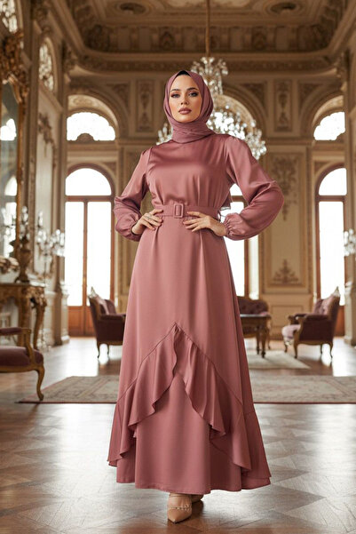 Neva Style Flounced Rose Dried Hijab Evening Dress 4566Gk