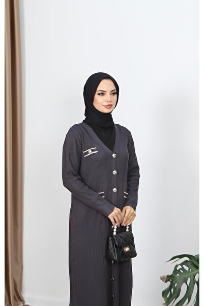 NİSUM MODA Mercerized Long Cardigan with Pocket Detail