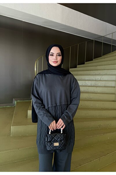 NİSUM MODA Çapraz Saç Örgülü Triko Takım